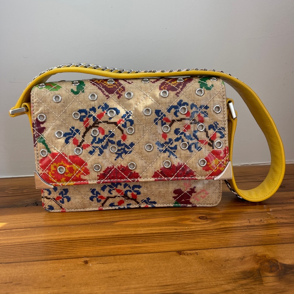 Vera Bradley Multicolor Patterned Shoulder Bag with Yellow Strap